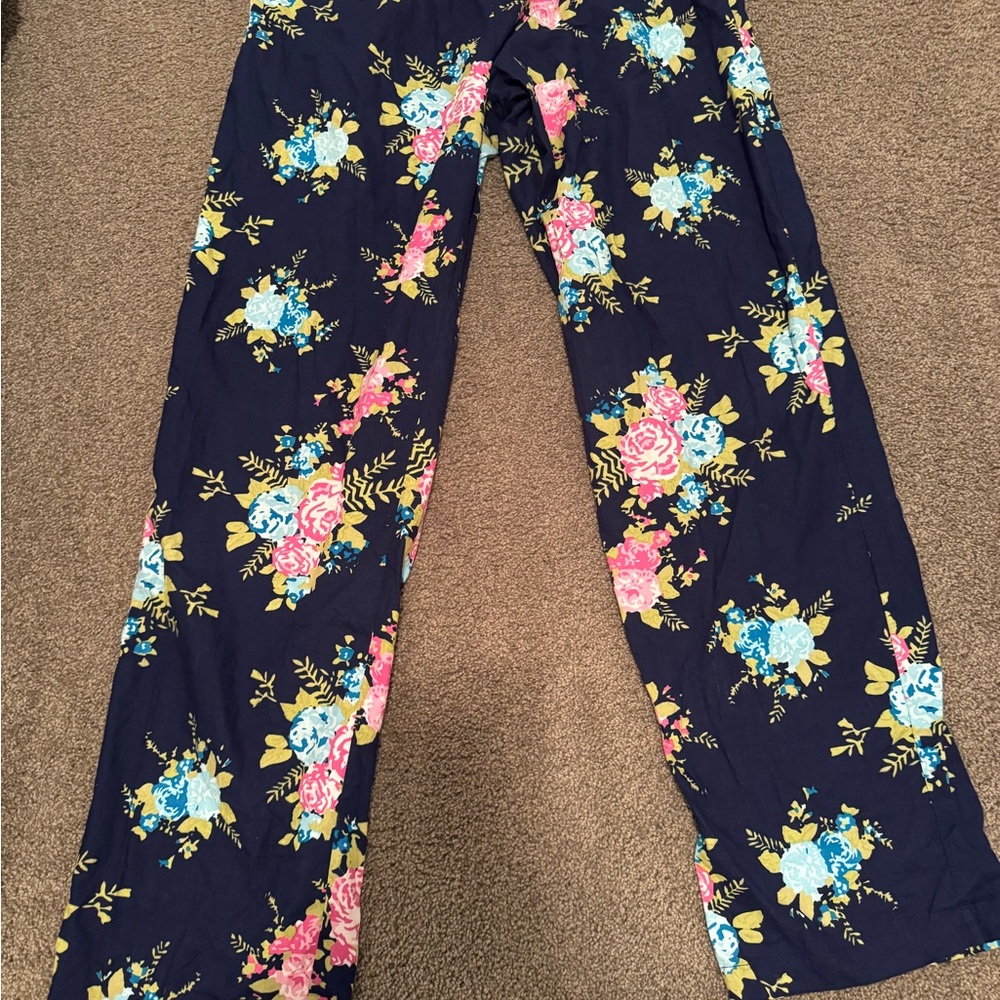 Long Elegant Legs Floral Pajama Pants - Navy and Pink